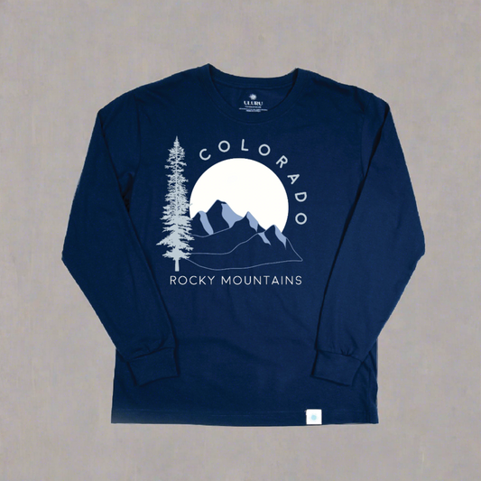 Colorado Mountain Tree Navy Classic Long Sleeve Shirt