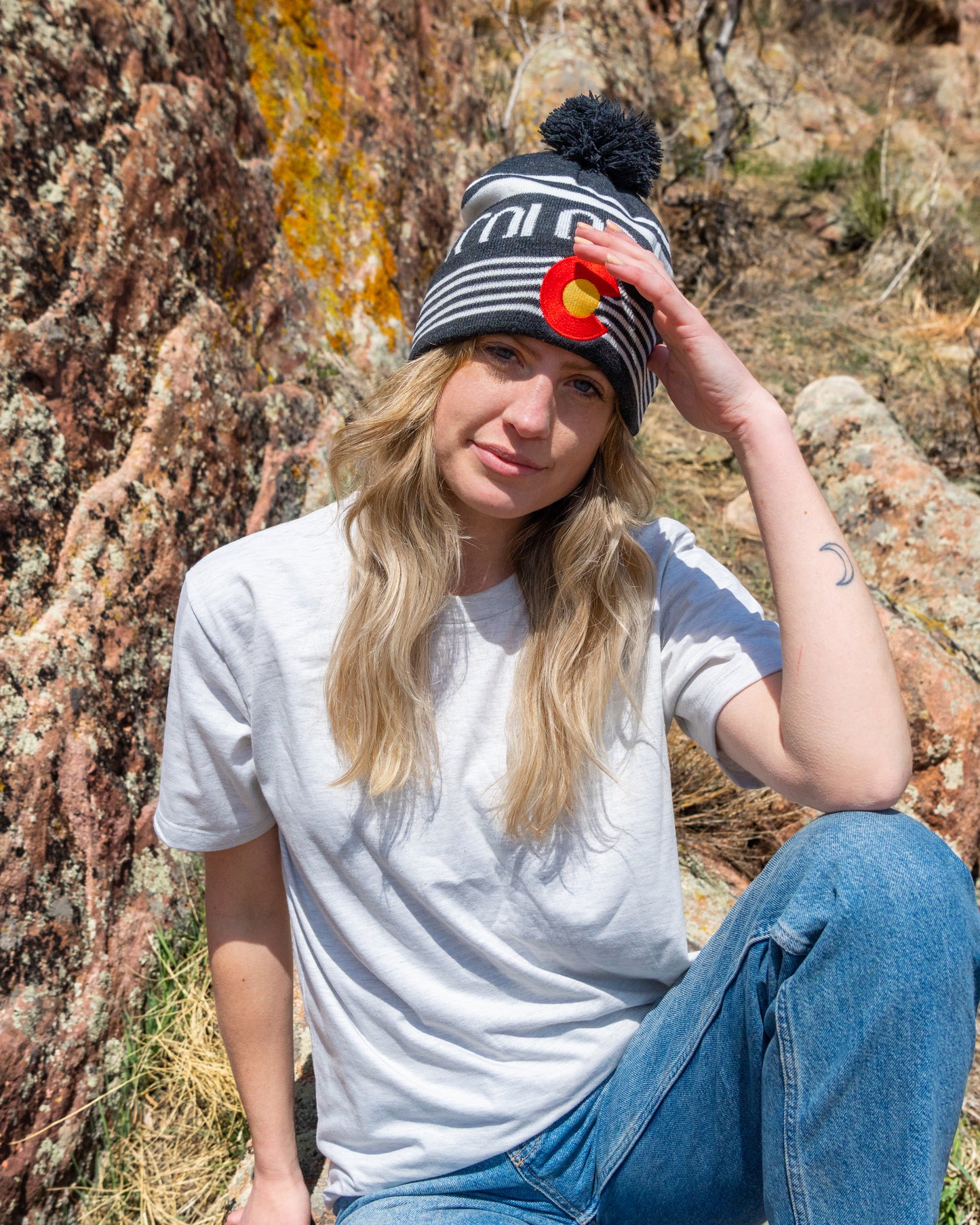 Colorado Flag Woven Pom Pom Beanie