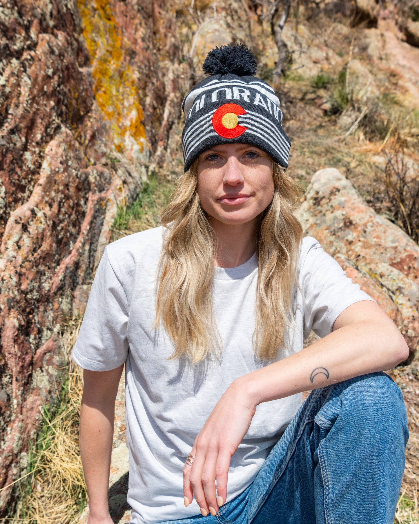 Colorado Flag Woven Pom Pom Beanie