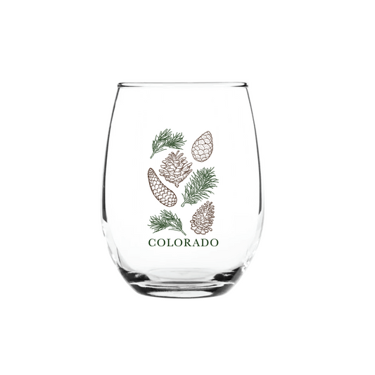 Pine Cones Tall Stemless Wine Glass