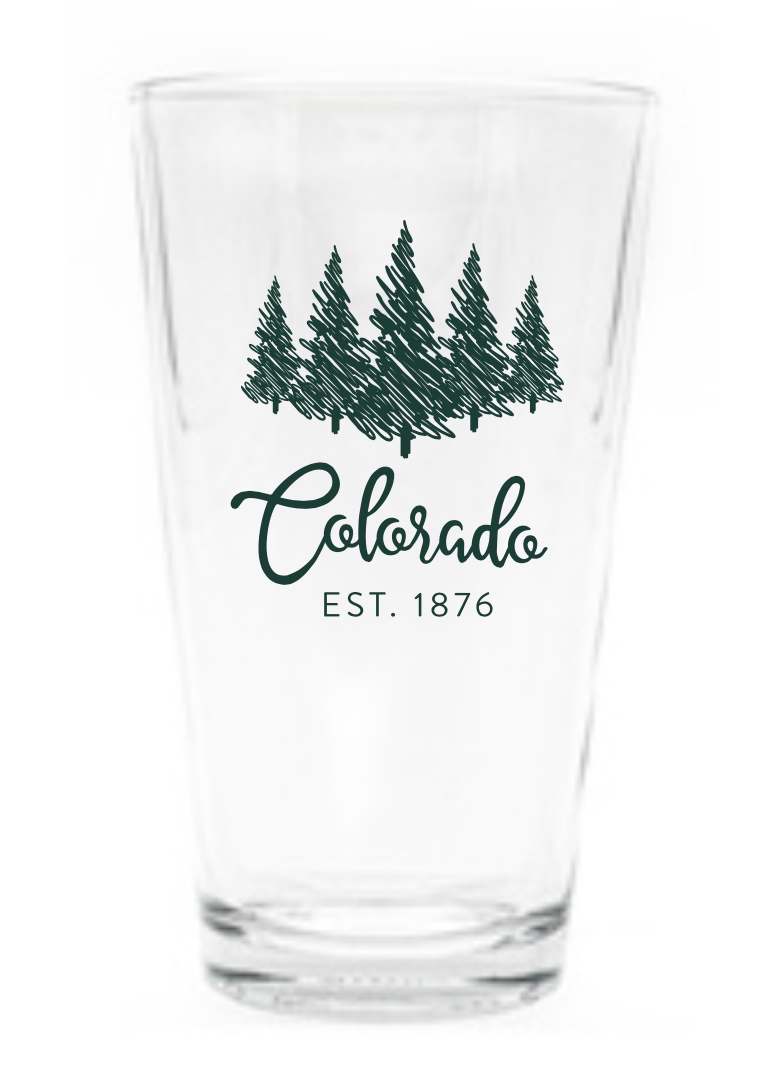 Colorado Script Trees Pint Glass