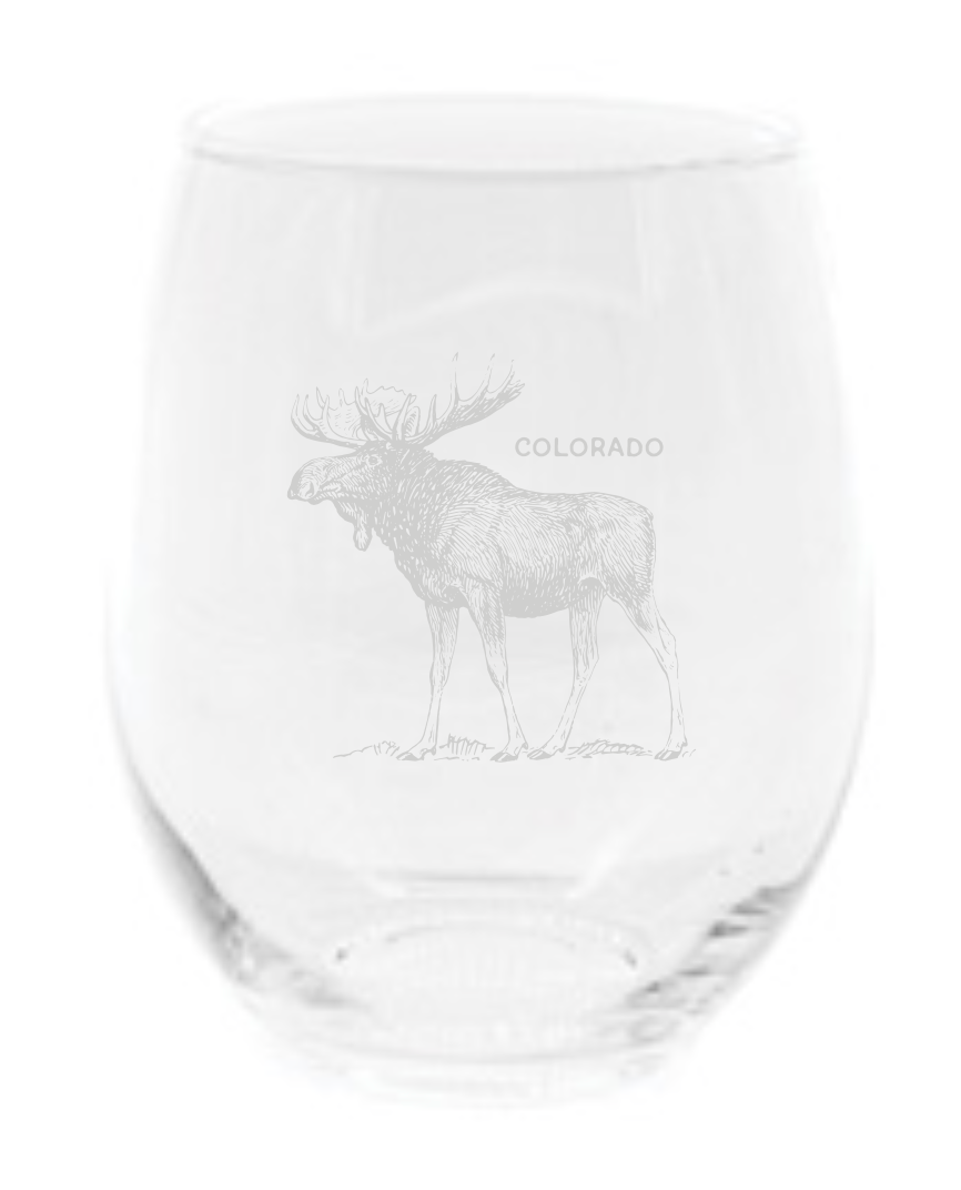 Colorado Moose Tall Stemless Wine Glass