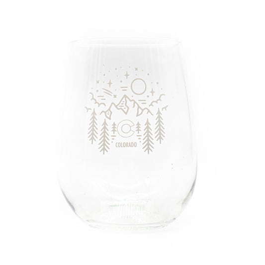 Campfire Mountain Colorado Tall Stemless Wine Glass