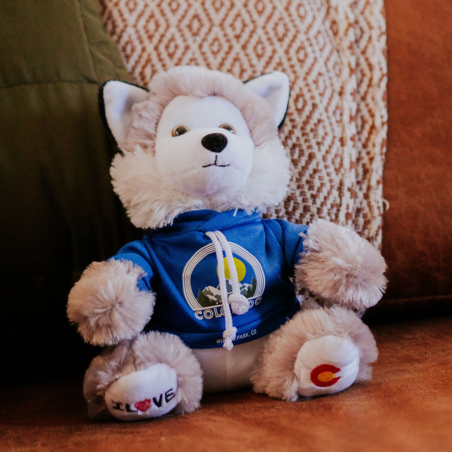 Mini Wolf Stuffed Animal with Colorado Hoodie